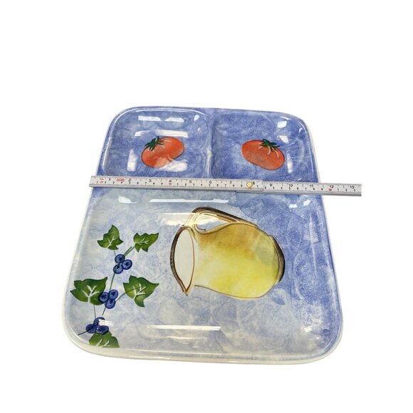 Ceramica JRM Handcrafted Stoneware Divided fruite pitcher art Serving plate 11.5 - Picture 9 of 10